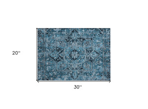 2' X 3' Denim and Gray Oriental Washable Non Skid Indoor Outdoor Area Rug
