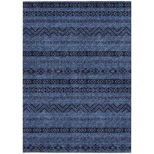 5' X 8' Navy Blue And Black Southwestern Washable Indoor Outdoor Area Rug