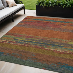 5' X 8' Terra Cotta Abstract Washable Indoor Outdoor Area Rug - Terra Cotta