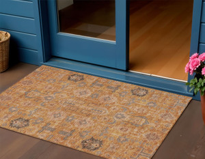 3' X 5' Terra Cotta Beige And Gray Oriental Washable Indoor Outdoor Area Rug