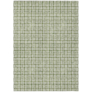 5' X 8' Green And Ivory Geometric Washable Indoor Outdoor Area Rug - 608219321406