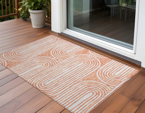3' X 5' Orange and Ivory Abstract Washable Non Skid Indoor Outdoor Area Rug - Orange, Ivory
