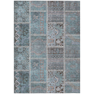3' X 5' Teal Blue Aqua And Beige Patchwork Washable Indoor Outdoor Area Rug