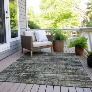 5' X 8' Charcoal And Gray Geometric Washable Indoor Outdoor Area Rug