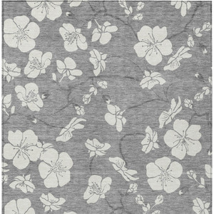 5' X 8' Gray And Ivory Floral Washable Indoor Outdoor Area Rug Transitional Style - Gray, Ivory Color