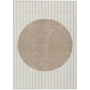 3' X 5' Ivory And Brown Striped Washable Indoor Outdoor Area Rug