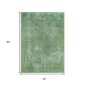 5' X 8' Sage And Mint Green Abstract Washable Indoor Outdoor Area Rug