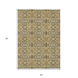 5' X 8' Brown Beige And Tan Medallion Washable Indoor Outdoor Area Rug