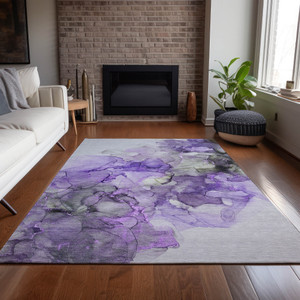 3' X 5' Purple Abstract Washable Non Skid Indoor Outdoor Area Rug - 608219307202