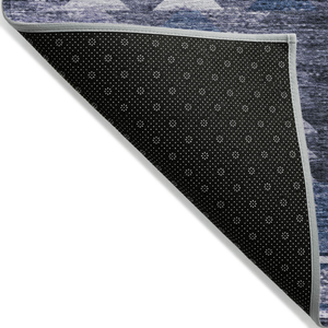 5' X 8' Navy Blue And Sky Blue Southwestern Washable Indoor Outdoor Area Rug