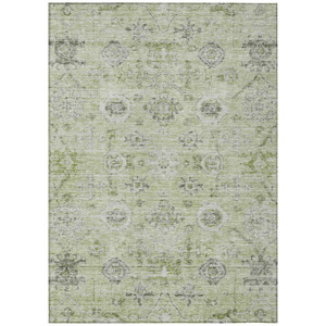 5' X 8' Artichoke Green Beige And Gray Damask Washable Indoor Outdoor Area Rug