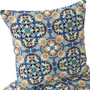 Set of Two 16" X 16" Blue and Purple Blown Seam Floral Indoor Outdoor Throw Pillow Polyester Decor