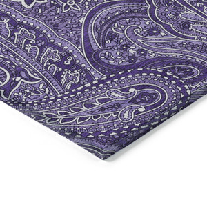 3' X 5' Purple Lavender And Silver Paisley Washable Indoor Outdoor Area Rug