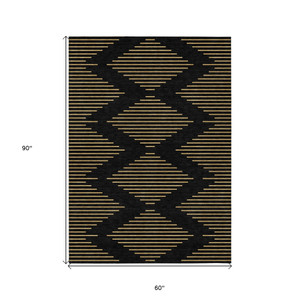 5' X 8' Black And Beige Geometric Washable Indoor Outdoor Area Rug