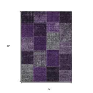 3' X 5' Eggplant Purple And Lilac Patchwork Washable Indoor Outdoor Area Rug