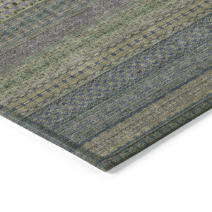 2' X 3' Olive Green Striped Washable Non Skid Indoor Outdoor Area Rug