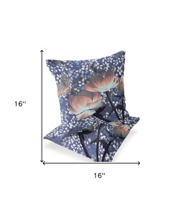Set of Two 16" X 16" Blue and Gray Butterfly Blown Seam Floral Indoor Outdoor Throw Pillow - 606114836117