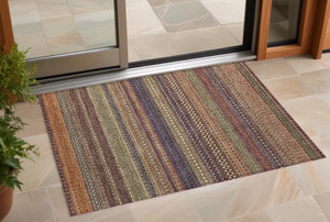 2' X 3' Orange Striped Washable Non Skid Indoor Outdoor Area Rug