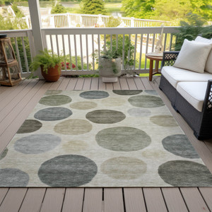 5' X 8' Taupe Beige And Ivory Geometric Washable Indoor Outdoor Area Rug - Taupe, Beige, Ivory
