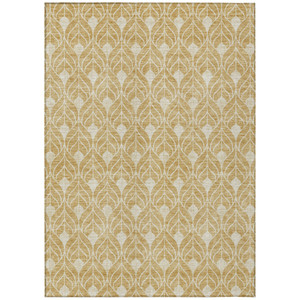 3' X 5' Gold And Ivory Geometric Washable Indoor Outdoor Area Rug Transitional Style - Gold, Ivory Color