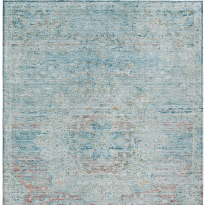 3' X 5' Sky Blue And Blush Medallion Washable Indoor Outdoor Area Rug