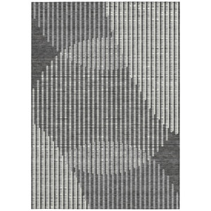 5' X 8' Charcoal And Ivory Geometric Washable Indoor Outdoor Area Rug - Charcoal, Ivory