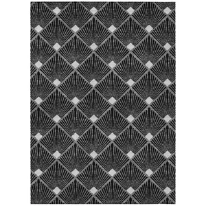 3' X 5' Black Gray And Ivory Geometric Washable Indoor Outdoor Area Rug - Black, Gray, Ivory