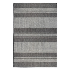 8' Runner Blue and Gray Striped Stain Resistant Indoor Outdoor Runner Rug - Blue, Gray
