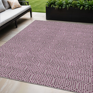 5' X 8' Eggplant And Ivory Geometric Washable Indoor Outdoor Area Rug