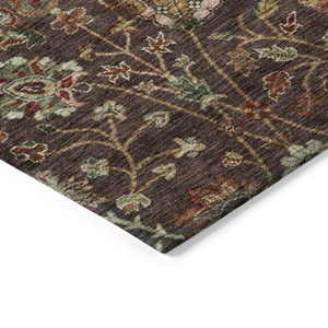 3' X 5' Chocolate Tan And Green Floral Washable Indoor Outdoor Area Rug