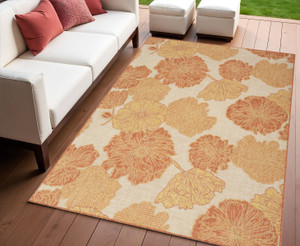 4' X 6' Coral And Beige Floral Indoor Outdoor Area Rug
