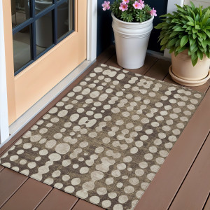3' X 5' Brown And Beige Abstract Washable Indoor Outdoor Area Rug - 608219292072