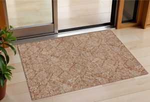 3' X 5' Copper And Beige Floral Washable Indoor Outdoor Area Rug - 608219297237