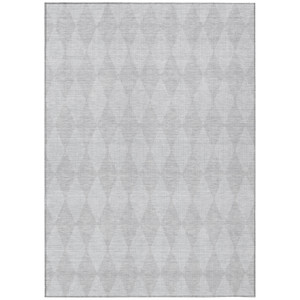 5' X 8' Pewter And Silver Geometric Washable Indoor Outdoor Area Rug
