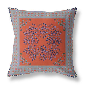 20"x20" Orange Gray Blown Seam Broadcloth Floral Throw Pillow