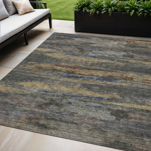 5' X 8' Graphite And Gray Abstract Washable Indoor Outdoor Area Rug