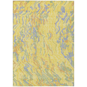 5' X 8' Yellow Purple And Green Abstract Washable Indoor Outdoor Area Rug