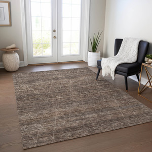 3' X 5' Coffee And Ivory Geometric Washable Indoor Outdoor Area Rug