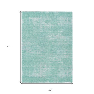 5' X 8' Turquoise And Teal Blue Abstract Washable Indoor Outdoor Area Rug