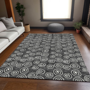 5' X 8' Black Gray And Ivory Geometric Washable Indoor Outdoor Area Rug