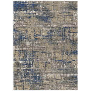 3' X 5' Navy Blue And Beige Geometric Washable Indoor Outdoor Area Rug - Navy Blue, Beige