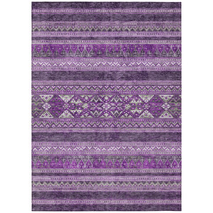 3' X 5' Purple Eggplant And Gray Southwestern Washable Indoor Outdoor Area Rug