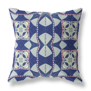 18" X 18" Indigo And Pink Blown Seam Geometric Indoor Outdoor Throw Pillow - 606114674856
