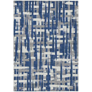 5' X 8' Navy Blue Gray And Ivory Striped Washable Indoor Outdoor Area Rug - Navy Blue, Gray, Ivory