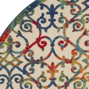 8' Ivory Blue Orange And Green Round Trellis Indoor Outdoor Area Rug