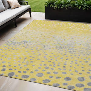 5' X 8' Yellow And Gold Abstract Washable Indoor Outdoor Area Rug