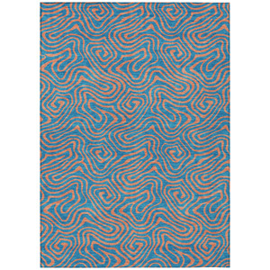 5' X 8' Teal Blue And Pink Abstract Washable Indoor Outdoor Area Rug