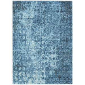 5' X 8' Blue Ikat Washable Indoor Outdoor Area Rug