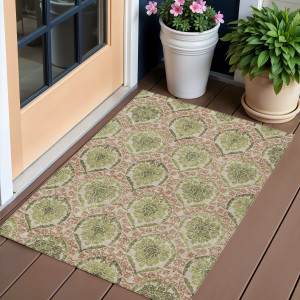 3' X 5' Olive Green And Fern Green Medallion Washable Indoor Outdoor Area Rug