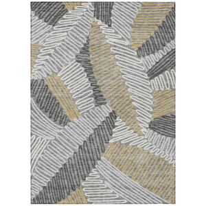 5' X 8' Gray Beige And Ivory Floral Washable Indoor Outdoor Area Rug